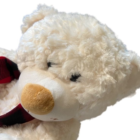 Best Made Toys Teddy Bear White Winter Holiday Plush Flannel Bow Stuffed Toy - Picture 1 of 9